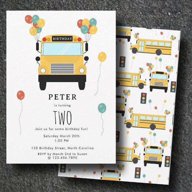Invitación Yellow School Bus Kids Birthday Party (Yellow School Bus Kids Birthday Party Invitation)