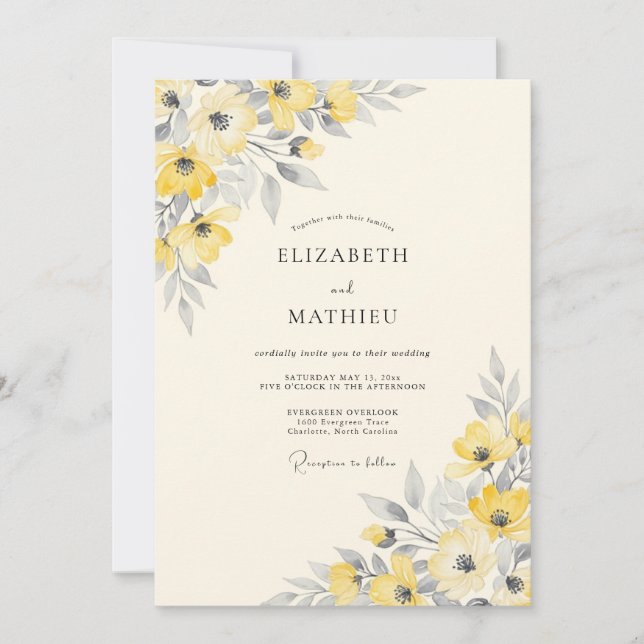 Invitación Yellow Silver Dainty Spring Wedding (Anverso)