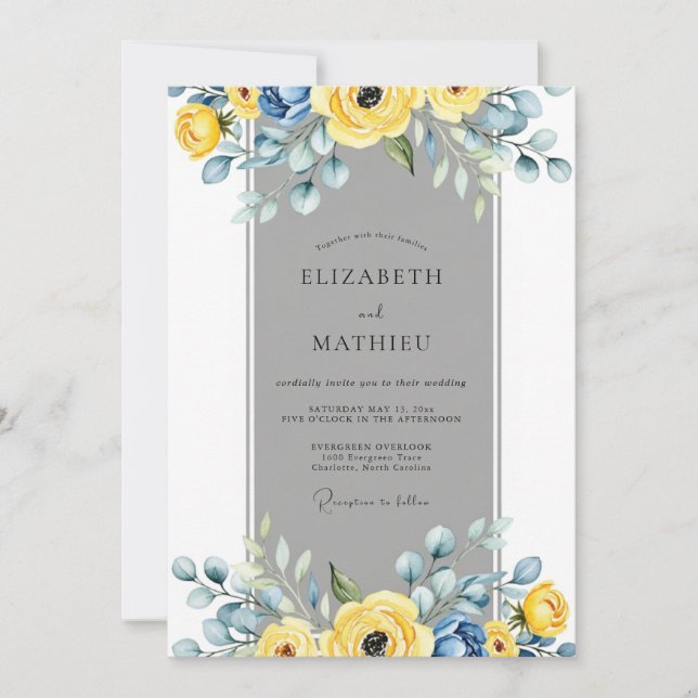 Invitación Yellow Slate Gray Elegant Spring Wedding (Anverso)