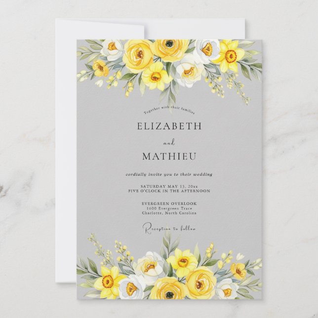 Invitación Yellow Sophisticated Floral Wedding (Anverso)