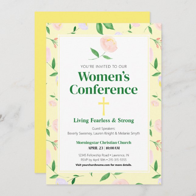 Invitación Yellow Spring Floral Women's Conference Invitation (Anverso / Reverso)