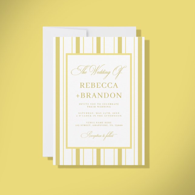 Invitación Yellow Stripes Elegant QR Code RSVP Summer Wedding (Subido por el creador)