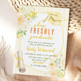 Invitación Yellow Stripes Lemons and Flowers Graduation
