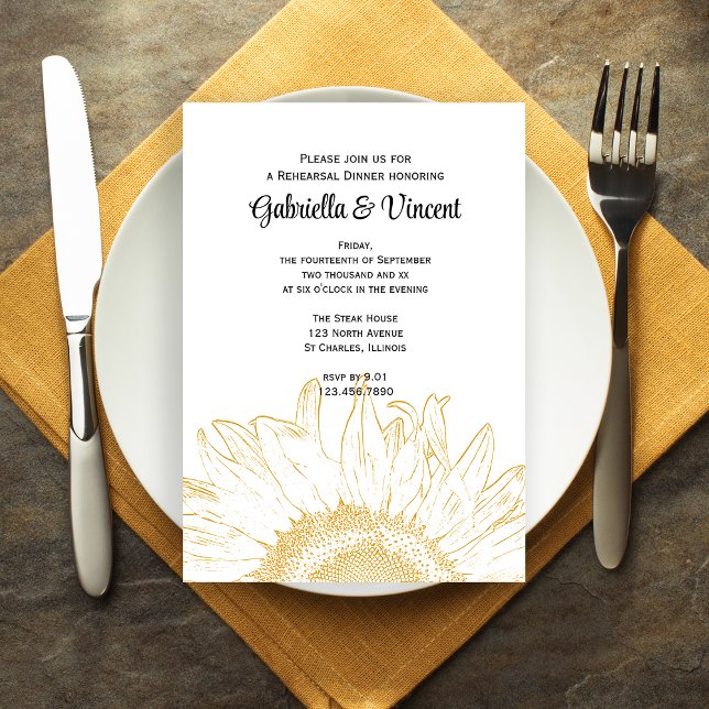 Invitación Yellow Sunflower Graphic Wedding Rehearsal Dinner (Subido por el creador)