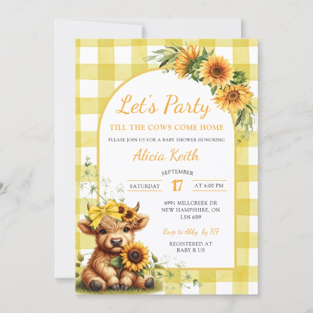 Invitación Yellow Sunflower Let's Party Baby Shower Invitatio (Anverso)