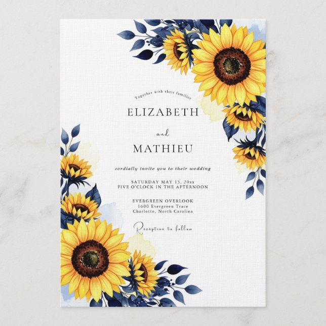 Invitación Yellow Sunflower Rustic Bloom Wedding (Anverso)