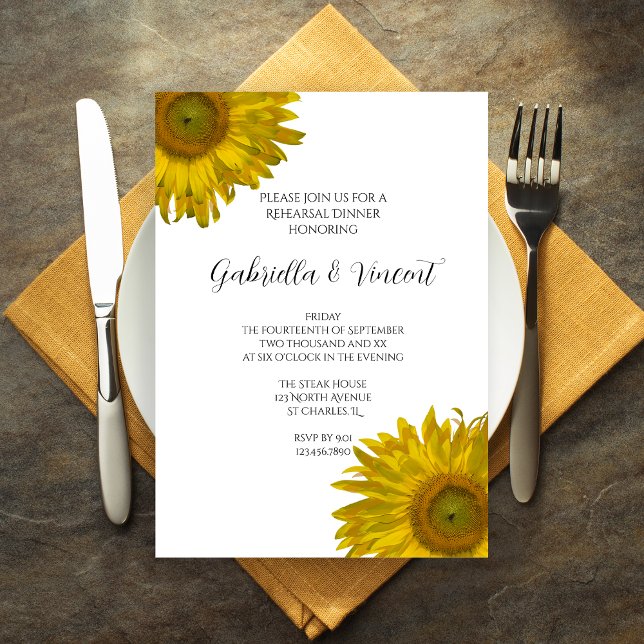 Invitación Yellow Sunflowers Wedding Rehearsal Dinner (Subido por el creador)