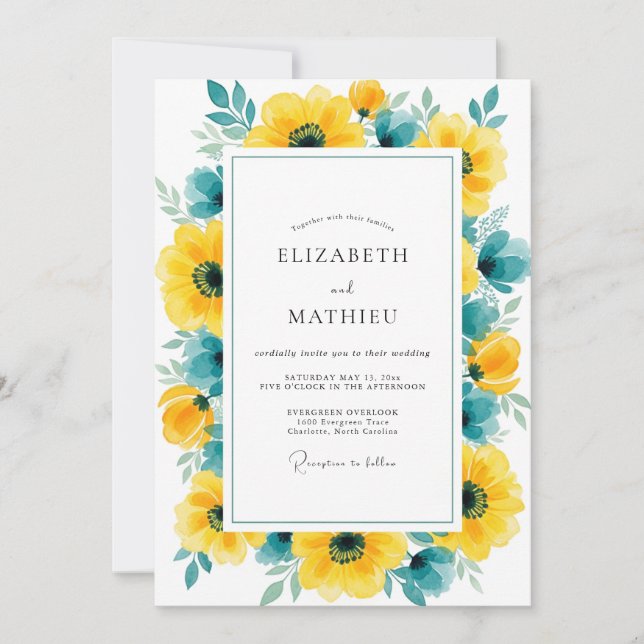Invitación Yellow Teal Pristine Summer Wedding (Anverso)