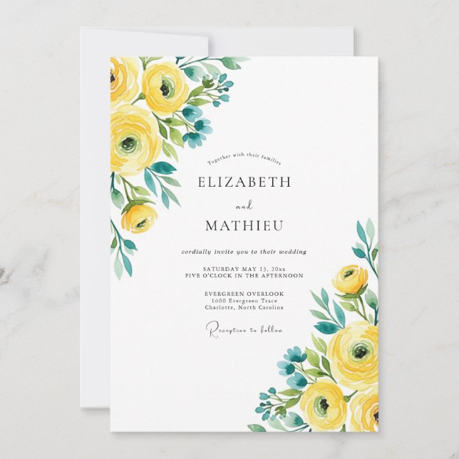 Invitación Yellow Teal Vivid Spring Wedding (Anverso)