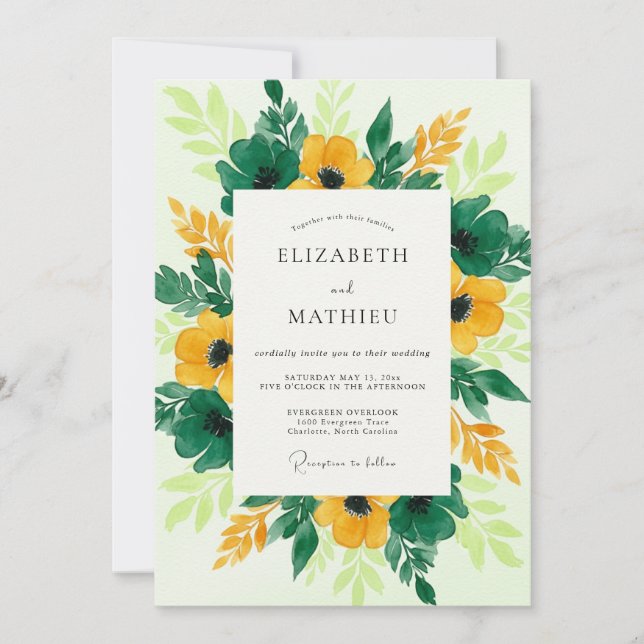 Invitación Yellow Vivid Botanical Spring Wedding (Anverso)