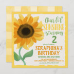 Invitación Yellow Watercolor Sunflower Gingham Kids Birthday<br><div class="desc">Bright and cheerful "Our li'l Sunshine" kid's birthday party invitation features a cute hand painted sunflower and fonts in coordinating yellow, gold and green colors with a rustic, frayed edge yellow border. Reverse side is a yellow gingham pattern. The colors are neutral and perfect for a girl or boy. Artwork...</div>