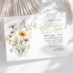 Invitación Yellow Wildflower Bouquet Boho Baby Shower