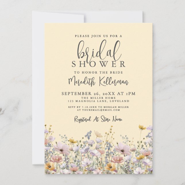 Invitación Yellow Wildflower Bridal Shower (Anverso)