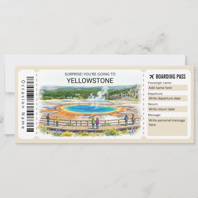 Invitación Yellowstone National Park Trip Boarding Pass (Anverso)
