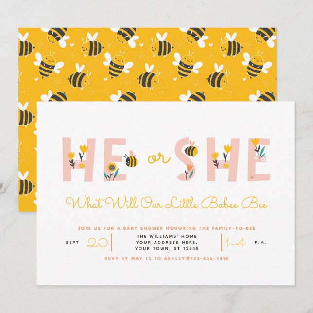 Invitación Yelow ¿Qué revelará el género de la bebe? (Anverso / Reverso)
