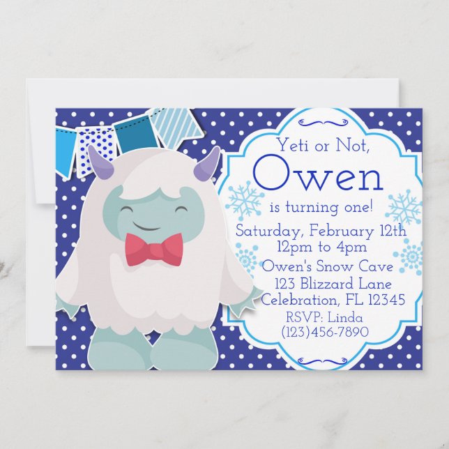 Invitación Yeti celebra el abominable cumpleaños de los hombr (Anverso)