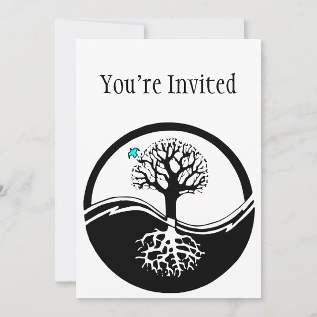 Invitación Yin Yang Árbol De Vida Negro Y Blanco (Anverso)
