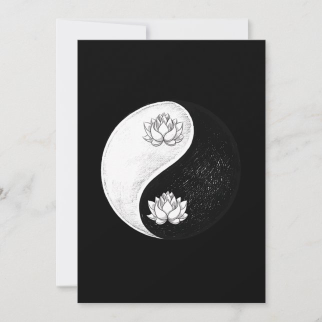 Invitación Yin Yang Lotus Flor Harmonia Negro Y Blanco Regalo (Anverso)