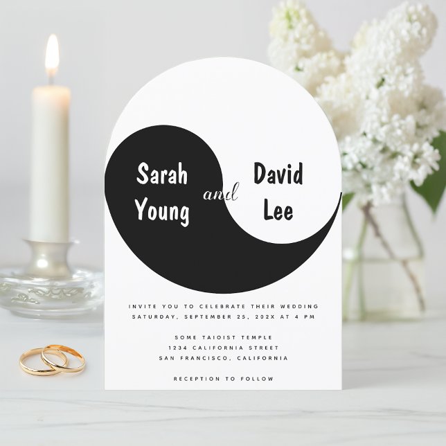 Invitación Yin Yang Simple Black and White Arch Wedding (Subido por el creador)