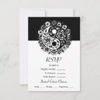 Yin Yang Wedding RSVP de Floral Negra y Blanca