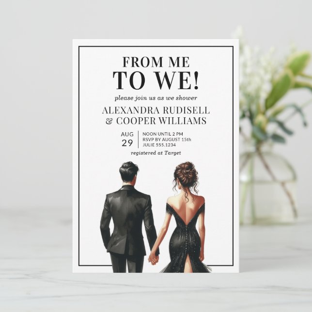 Invitación YO A NOSOTROS | Ducha de novias para parejas negra (Anverso de pie)