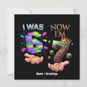 Invitación Yo Era 6 Ahora Soy 7 Cumpleaños Gamer Pixel Bloque