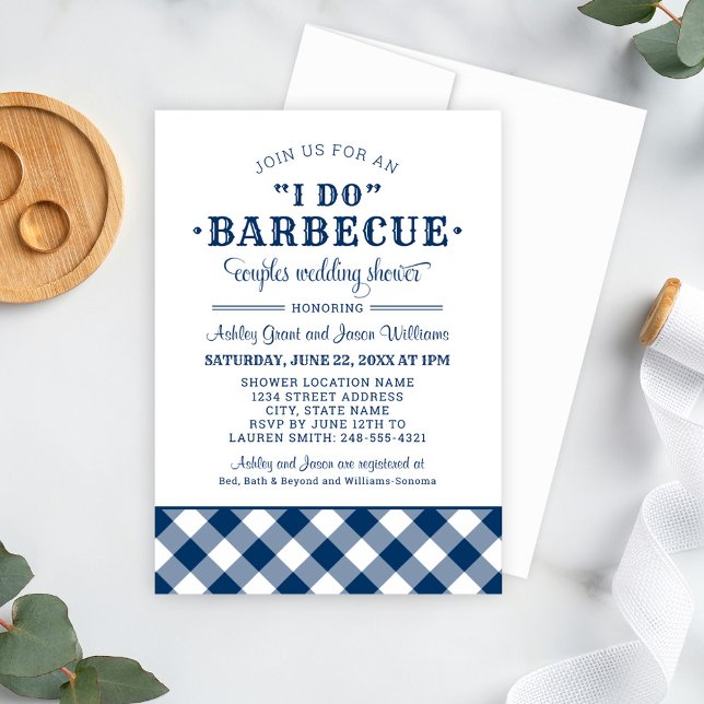 Invitación Yo hago barbacoa la marina azul Gingham Boda Coupl (Subido por el creador)