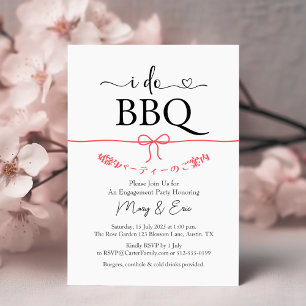 Invitación Yo hago BBQ Engagement Party Minimal Red Bow Japon
