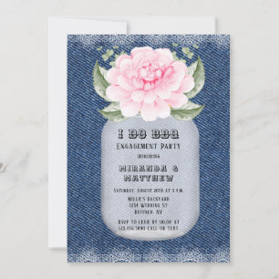 Invitación Yo hago BBQ Mason Jar Pink Peony Engagement Party