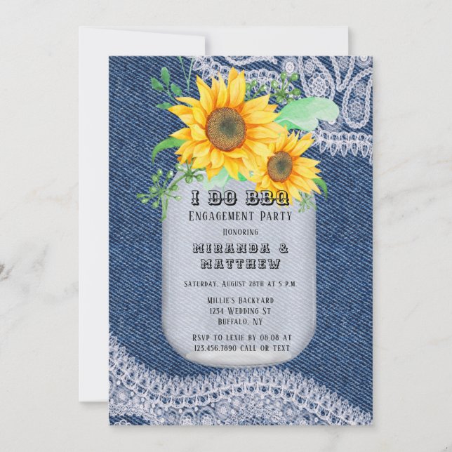 Invitación Yo hago BBQ Mason Jar Sunflowers Engagement Party (Anverso)