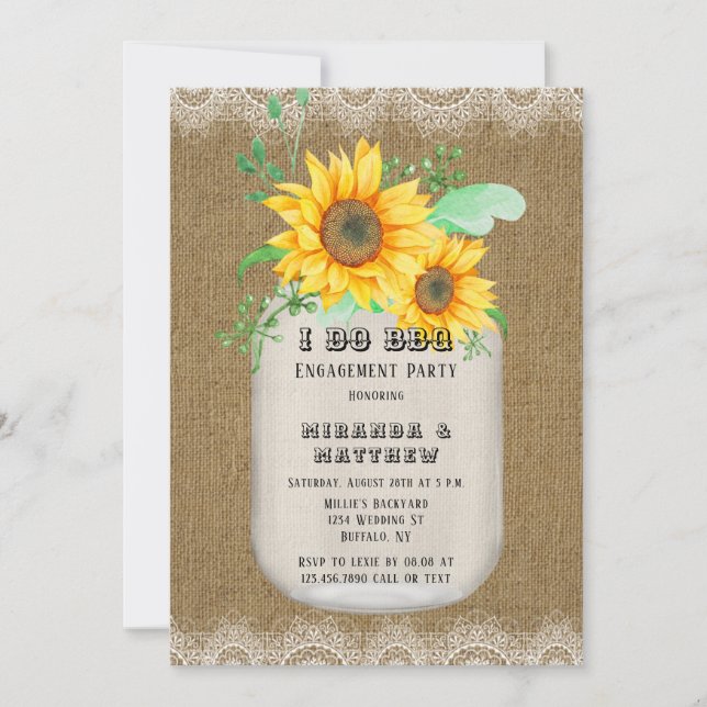 Invitación Yo hago BBQ Mason Jar Sunflowers Engagement Party (Anverso)