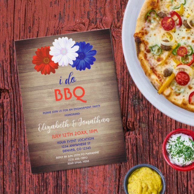 Invitación Yo hago BBQ Patriotic Floral Engagement Party (Subido por el creador)