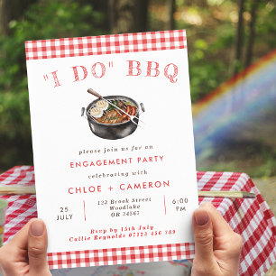 Invitación Yo hago BBQ Red & White Gingham Engagement Party
