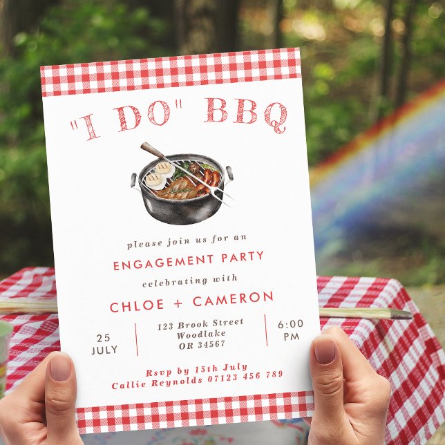 Invitación Yo hago BBQ Red & White Gingham Engagement Party (Subido por el creador)
