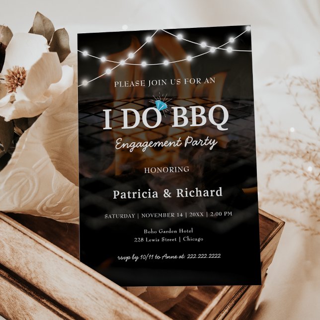 Invitación Yo hago BBQ Rustic String Lights Engagement Party (I Do BBQ Rustic String Lights Engagement Party Invitation)