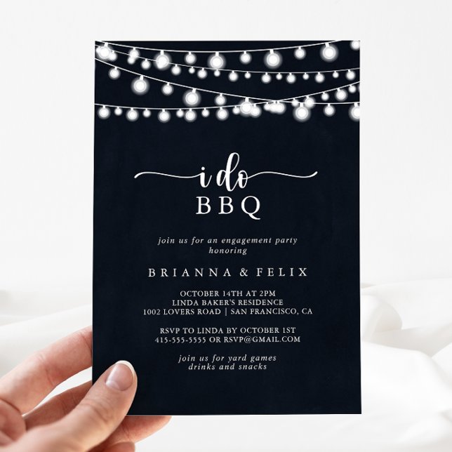 Invitación Yo hago BBQ Rustic String Lights Engagement Party (Subido por el creador)