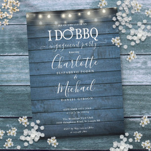 Invitación Yo hago BBQ Rustic Wood String Lights Engagement