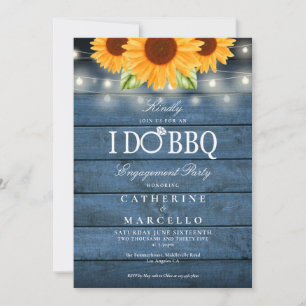 Invitación Yo hago BBQ Sunflower Blue Rustic Engagement Party