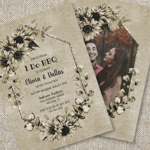 Invitación Yo hago BBQ Vintage Sunflower Photo Engagement Par