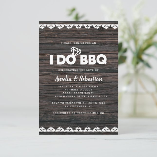 Invitación Yo hago ducha de novia de madera de barbacoa (Anverso de pie)