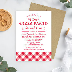 Invitación Yo hago el ensayo Fiesta Boda Rojo Pizza Cena
