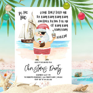 Invitación Yo Ho Ho Santa Pirata Ron Navidad Fiesta