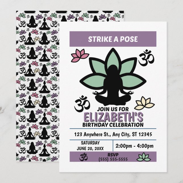 Invitación Yoga Birthday Party Invitation (Anverso / Reverso)