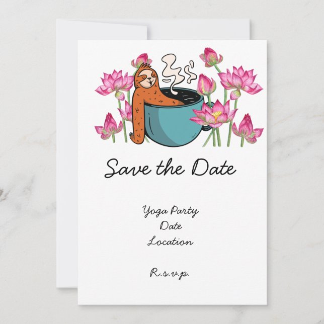 Invitación Yoga Sloth posando en Lotus Fiesta (Anverso)