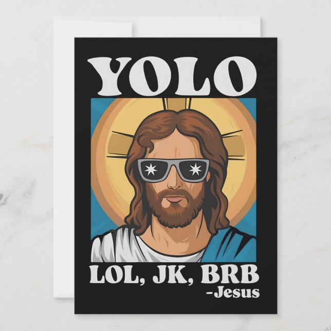 Invitación YOLO LOL JK BRB Jesús Divertido Pascua (Anverso)