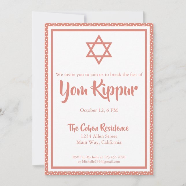 Invitación Yom Kippur Judío Rompe El Fiesta De La Cena Rápida (Anverso)