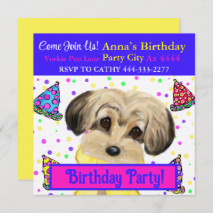 Invitación Yorkie Poo Fiesta