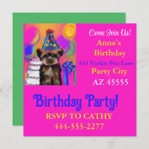 Invitación Yorkie Poo Fiesta