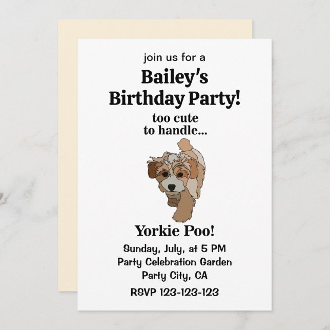 Invitación Yorkie Poo Yorkipoo Cute Dog Birday Party (Anverso / Reverso)