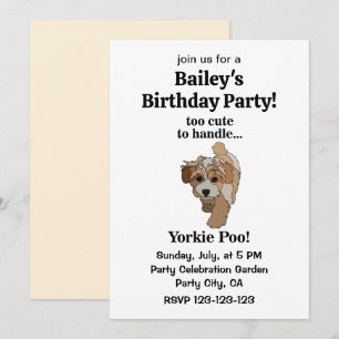 Invitación Yorkie Poo Yorkipoo Cute Dog Birday Party